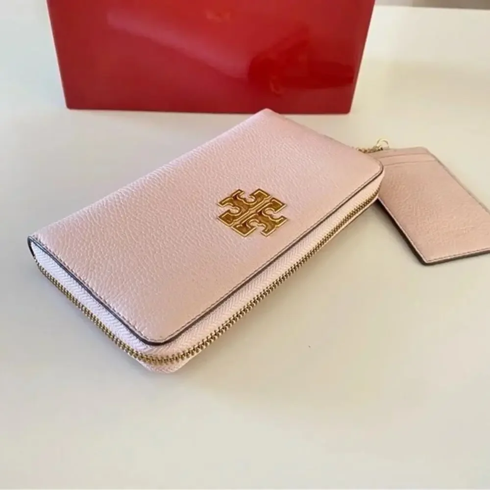 NEW Tory Burch Britten Shell Pink | Gold Hardware Leather Zip Continental Wallet